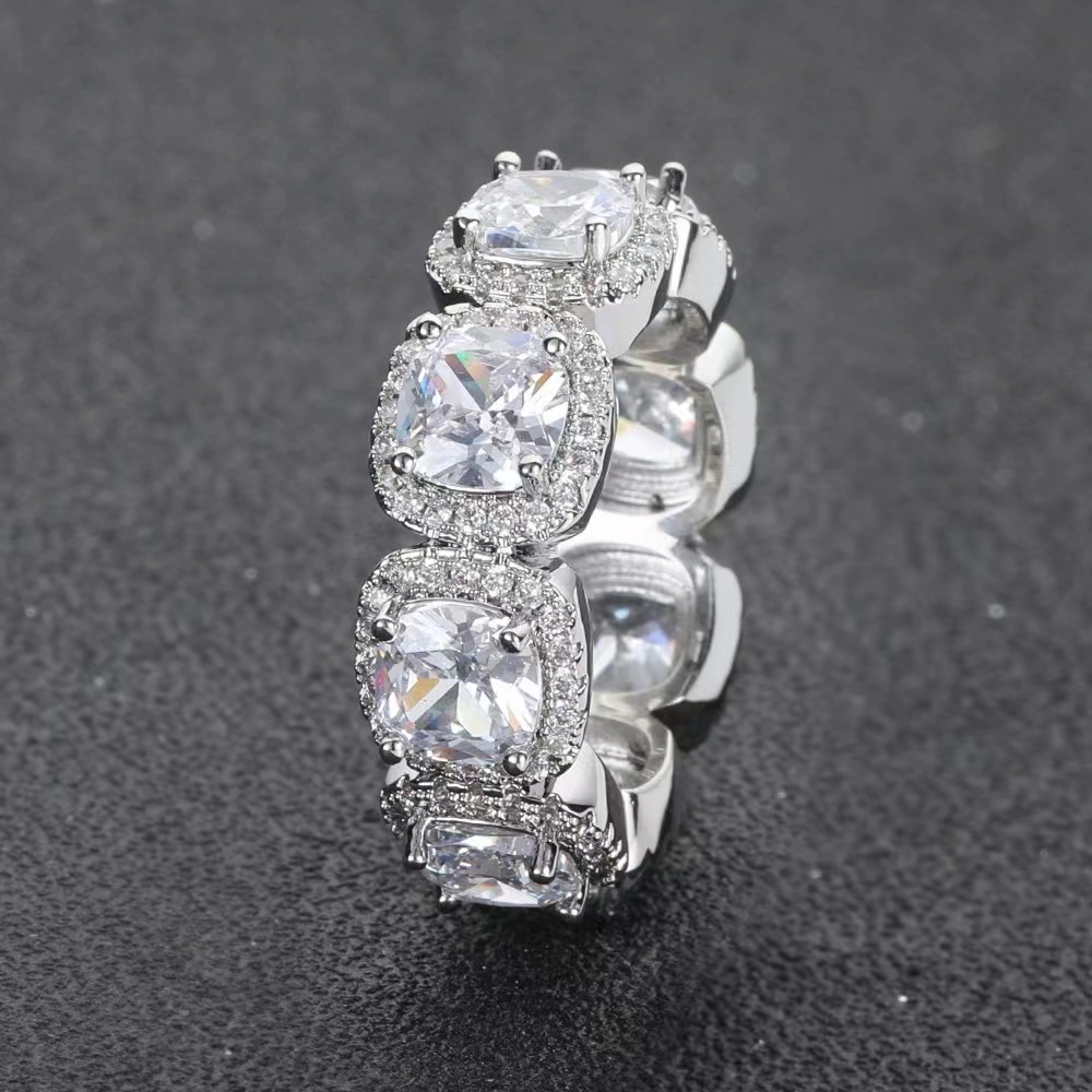 Band Rings Iced Out Bling Men Finger Jewelry Full Paved Rectangle Cubic Zirconia 5A CZ Cuban Link Chain Engagement Ring