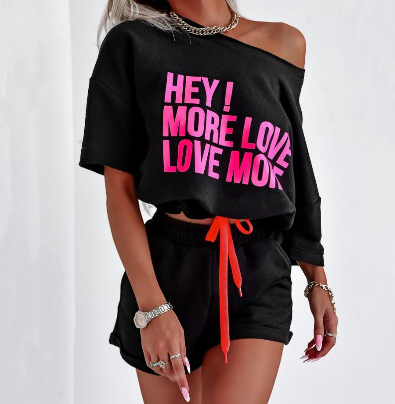 Women's Tracksuits 2023 Summer Leisure Sports Women's Two Piece Set Short Sleeve Letter Printing Top Shorts Women's Set