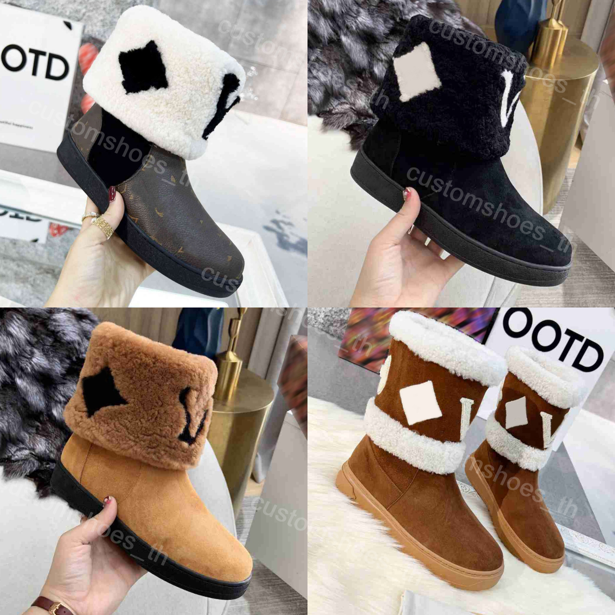 Snowdrop Designer Boots Women Shoes Winter Fur Bootis Warm Leather Boots Soft Sheepskin Snow Boot Ankle Brown Black Furry Shoe Luxury Outdoor