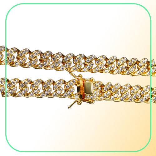 12mm hip hop jewelry cuban link chain mens gold necklace designer chain for man Diamond Iced Out Alloy Chains Austrian Rhinestone