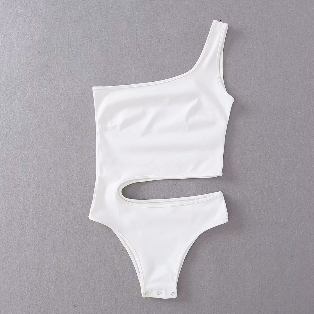 Women's Jumpsuits Rompers White Outfit Jumpsuit Women Off One Shoulder Sexy Bodycon Bodysuit Body Suit for Green Nude Tops Streetwear 230731