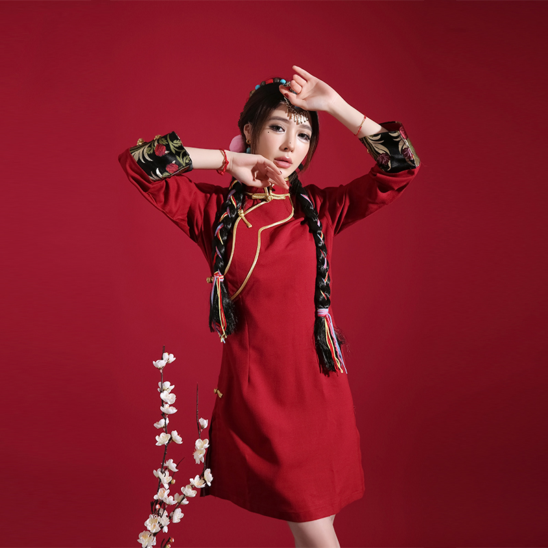 Oriental Traditional Clothing Female Tibetan Dress Girl Cotton Linen Sleeve Xizang Robe Spring Vintage Tibet Clothes Lady Gown