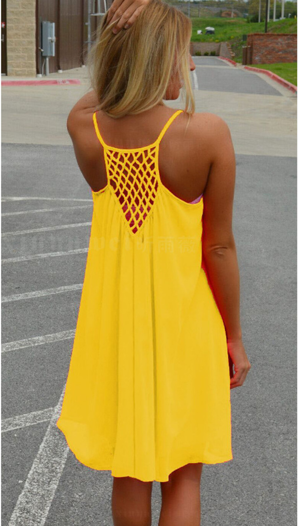 Designer dress women women's Clothing designer dress womens Sexy halter mesh patchwork backless chiffon dresses pure color tiered skirt women