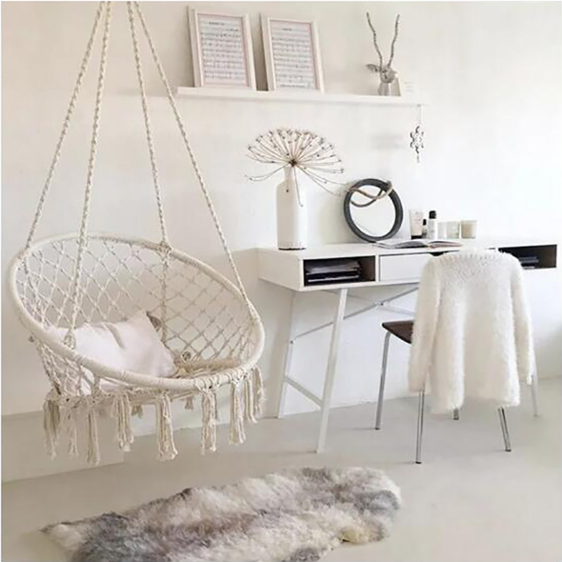 Hanging Outdoor Swing Chair Macrame Cotton Hammock Chair - Off-White