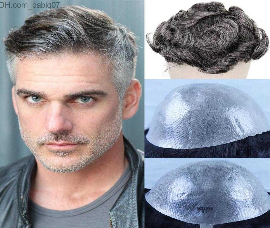Synthetic Wigs Durable Wigs for Man Brown Mixed Grey Human Remy Hair Skin PU Thin PU Natural Men Toupee Hairpieces Replacement System228u7619193 Z2307
