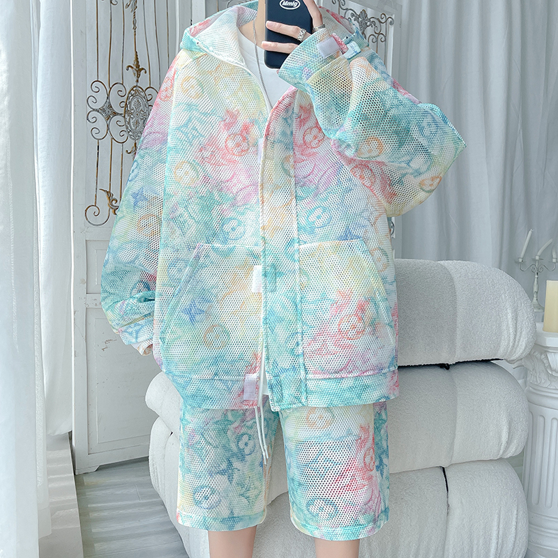 Mens Tracksuits Summer Jacket Sunscreen Clothing Men and Women Couples Loose Print Half Pants Male Large Size Breathable Twopiece 230731