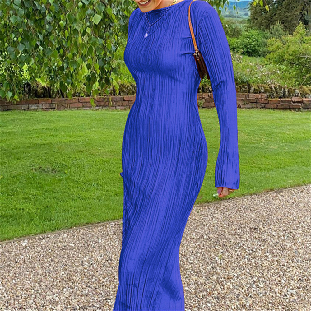 Dresses dress for women Skirt designer dresses 2023 ribbed Autumn new fashion casual solid color round neck long sleeve slim temperament elegant bell 