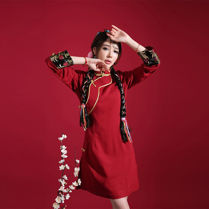 Oriental Traditional Clothing Female Tibetan Dress Girl Cotton Linen Sleeve Xizang Robe Spring Vintage Tibet Clothes Lady Gown