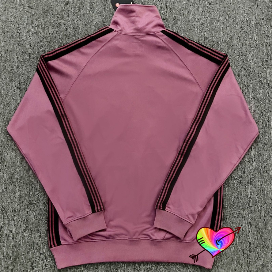 Mens Jackets Dark Pink Needles Track Jacket Men Women Knitted Stripe AWGE Poly Smooth Butterfly Coat 230729
