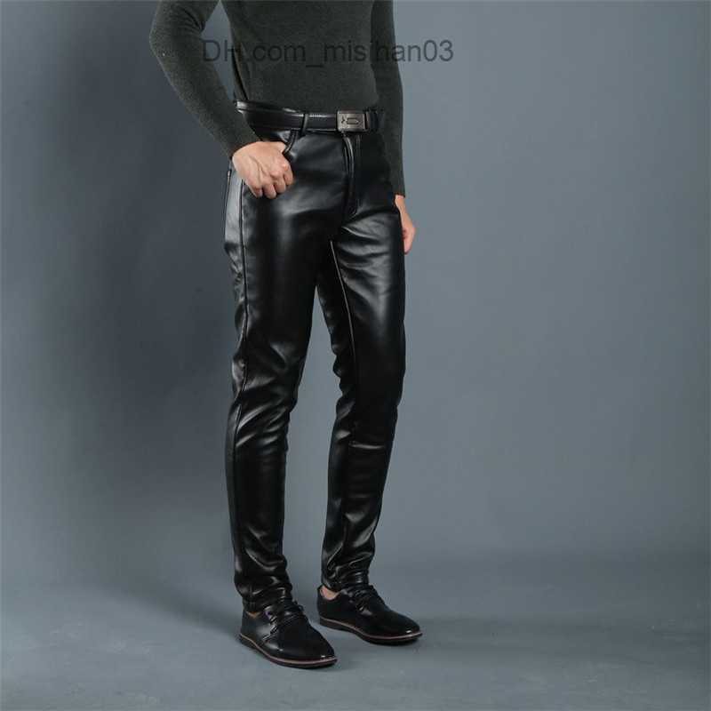 Men's Pants Spring and Summer Men's Leather Pants Elastic High Waist Lightweight Casual PU Leather Pants Thin Leather Pants Z230801