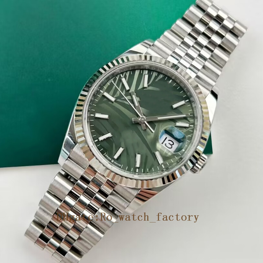 Automatic Mechanical Watch Men Big Magnifier 36mm Stainless Steel Sapphire Woman 126234 Watches Water Ripple Mint Green Male Wristwatches