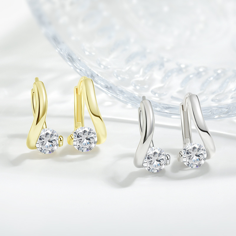 Stud Earrings Ring Zircon Personalized Geometric Earrings Female S925 Hypoallergenic Cross Single Diamond Earrings