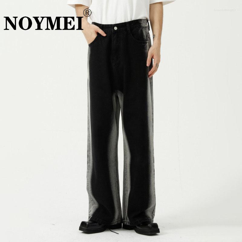 Men's Tie-Dye Straight Jeans - Wide Leg Loose Fit, Cotton, Black, Casual Streetwear