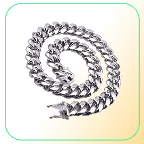 HIP HOP 8mm10mm12mm14mm16mm18mm Stainless Steel Curb Cuban Chain Necklace Boys Mens Silver Chain Dragon Clasp Link hiphop jew