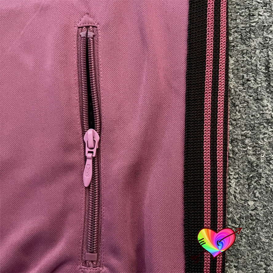 Mens Jackets Dark Pink Needles Track Jacket Men Women Knitted Stripe AWGE Poly Smooth Butterfly Coat 230729