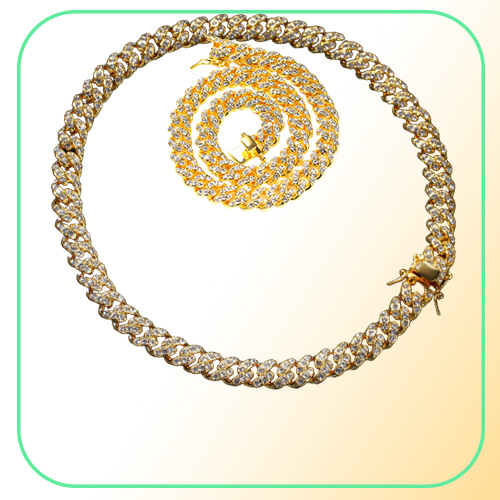 12mm hip hop jewelry cuban link chain mens gold necklace designer chain for man Diamond Iced Out Alloy Chains Austrian Rhinestone