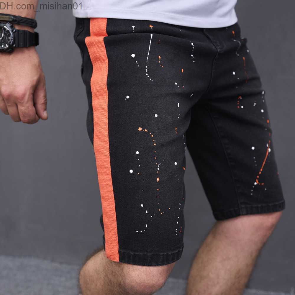 Men's Pants New Men's Summer Street Clothing Slim Fit Open Front Denim Shorts Fashion Hole Solid Casual Straight Jeans Men's Five Point
