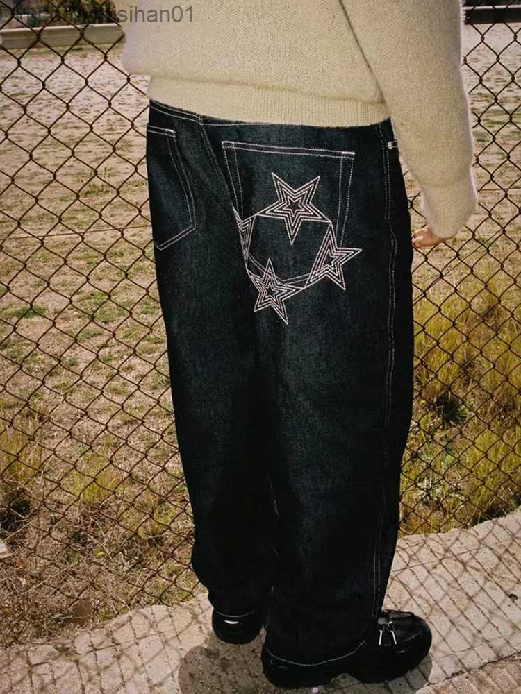 Men's Pants Y2k 99 Base Jeans Men's Hip Hop Print Extra Large Dark Blue Jeans 2023 New Casual Loose Straight Wide Leg Trouser Z230731