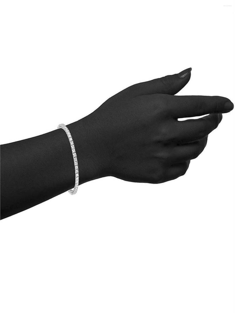 Link Bracelets Men's And Women's Tennis Bracelet 4mm Round Zircon 18K Platinum Plated Size 6-8.5 Inches