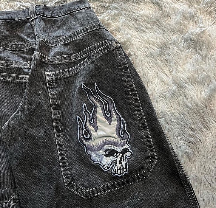 Men's Jeans Y2k Jeans Streetwear Hip Hop Skull Graphic Retro Baggy Jeans Black Pants Harajuku Fashion Gothic High Waist Wide Leg Trouser 230729