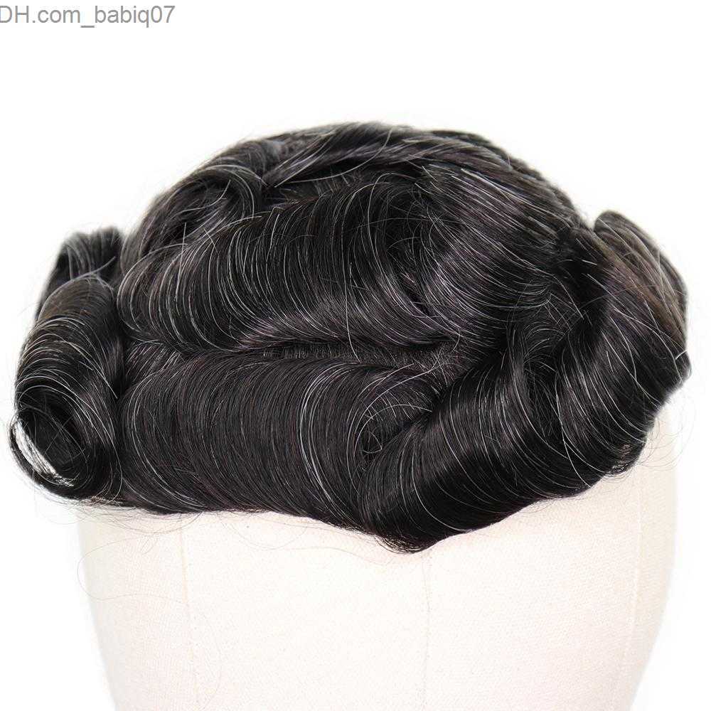 Synthetic Wigs Durable Wigs for Man Brown Mixed Grey Human Remy Hair Skin PU Thin PU Natural Men Toupee Hairpieces Replacement System228u7619193 Z2307
