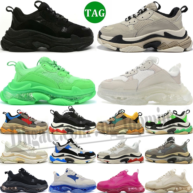 triple s men women designer casual shoes platform sneakers clear sole black white grey red pink blue Royal Neon Green mens trainers Tennis