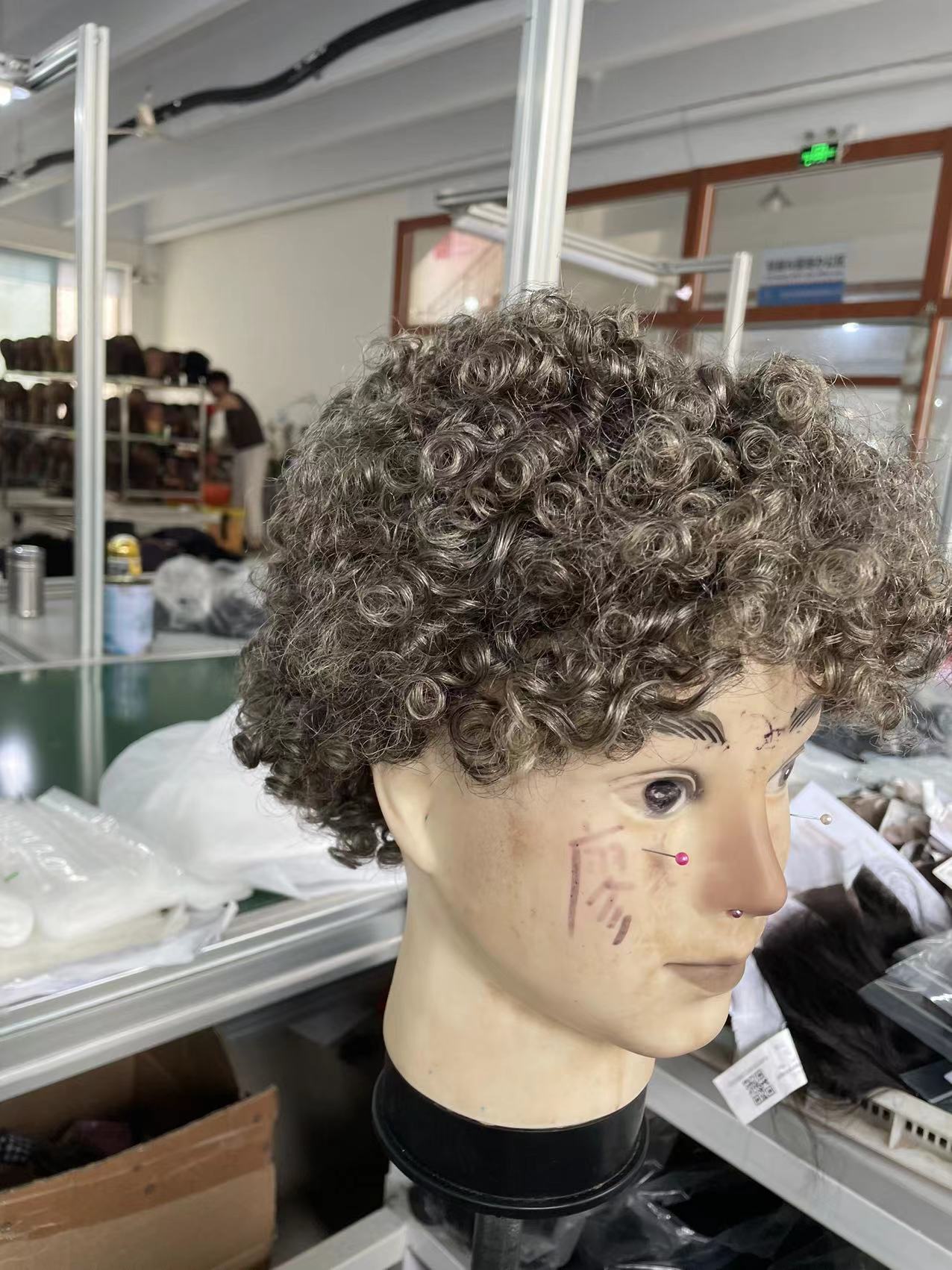 Short afro grey human hair wig salt and pepper silver grey kinky curly grey wig no lace breathable 8inch brazilian gray wig for black women