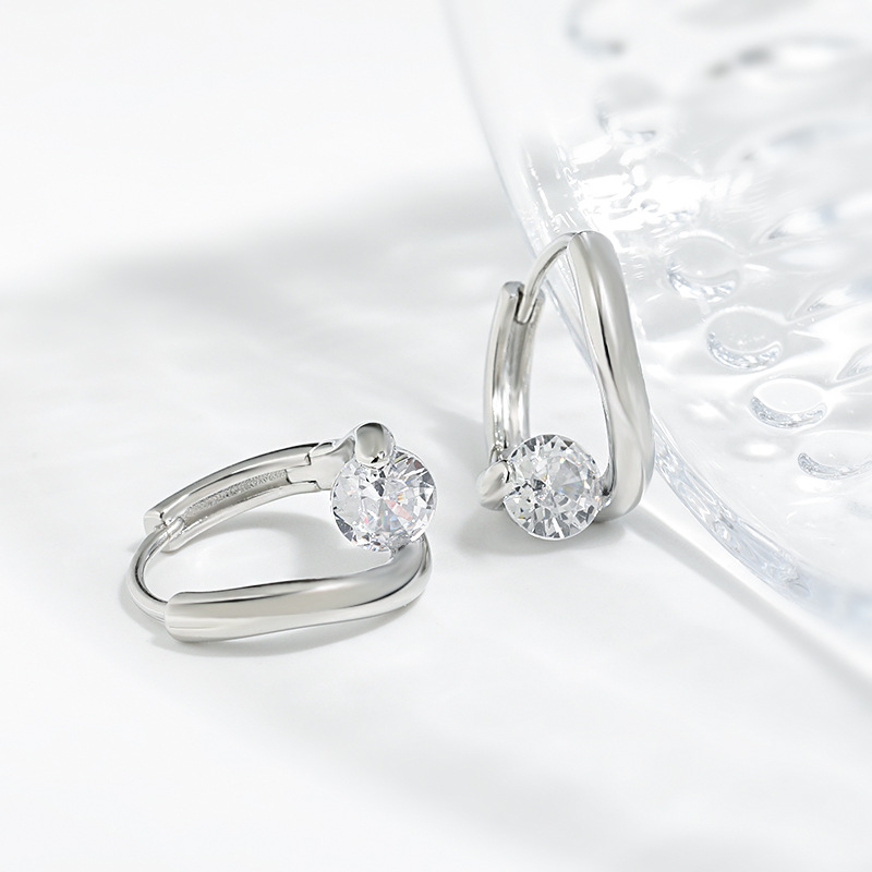 Stud Earrings Ring Zircon Personalized Geometric Earrings Female S925 Hypoallergenic Cross Single Diamond Earrings