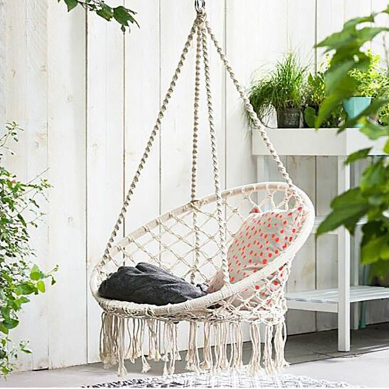 Hanging Outdoor Swing Chair Macrame Cotton Hammock Chair - Off-White