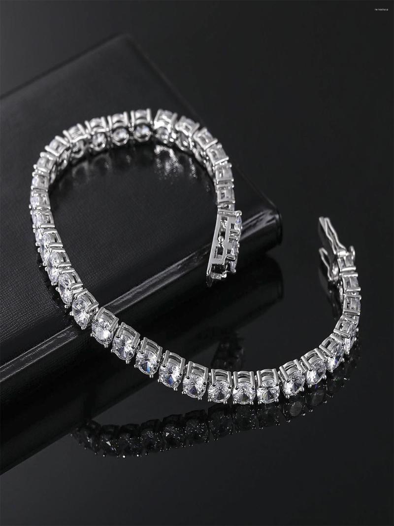 Link Bracelets Men's And Women's Tennis Bracelet 4mm Round Zircon 18K Platinum Plated Size 6-8.5 Inches