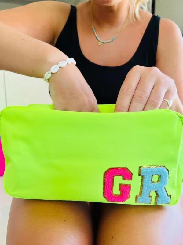 Cosmetic Bags Cases Customize DIY Letters Patch Heart Pearl Nylon Durable Waterproof Pouch Makeup Case Nylon Travel Cosmetic Bag 230729