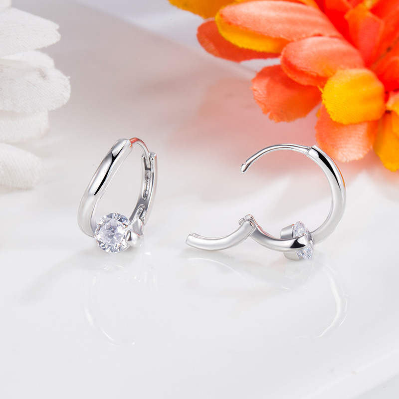 Stud Earrings Ring Zircon Personalized Geometric Earrings Female S925 Hypoallergenic Cross Single Diamond Earrings