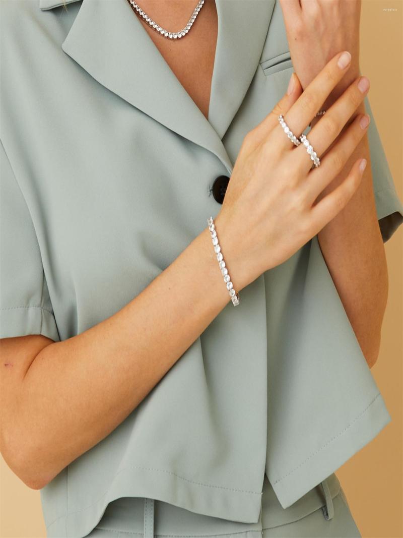 Link Bracelets Men's And Women's Tennis Bracelet 4mm Round Zircon 18K Platinum Plated Size 6-8.5 Inches