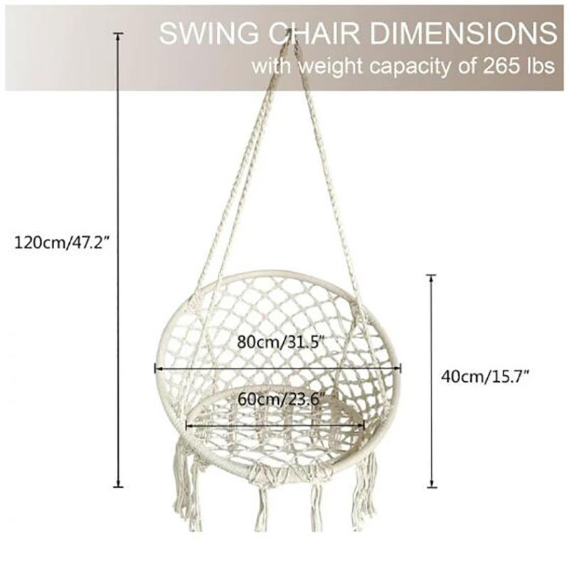 Hanging Outdoor Swing Chair Macrame Cotton Hammock Chair - Off-White