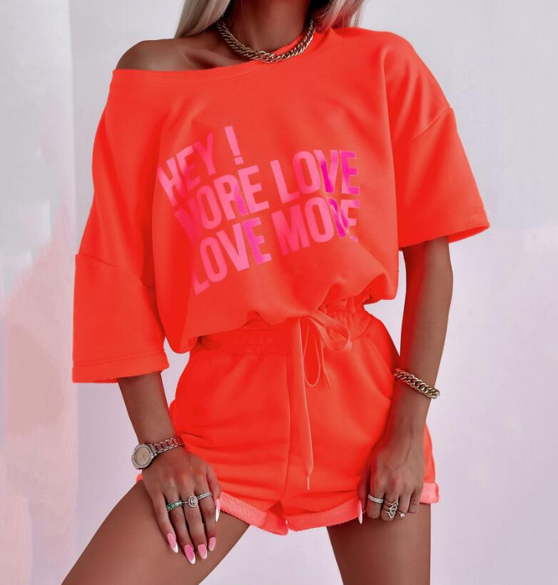 Women's Tracksuits 2023 Summer Leisure Sports Women's Two Piece Set Short Sleeve Letter Printing Top Shorts Women's Set