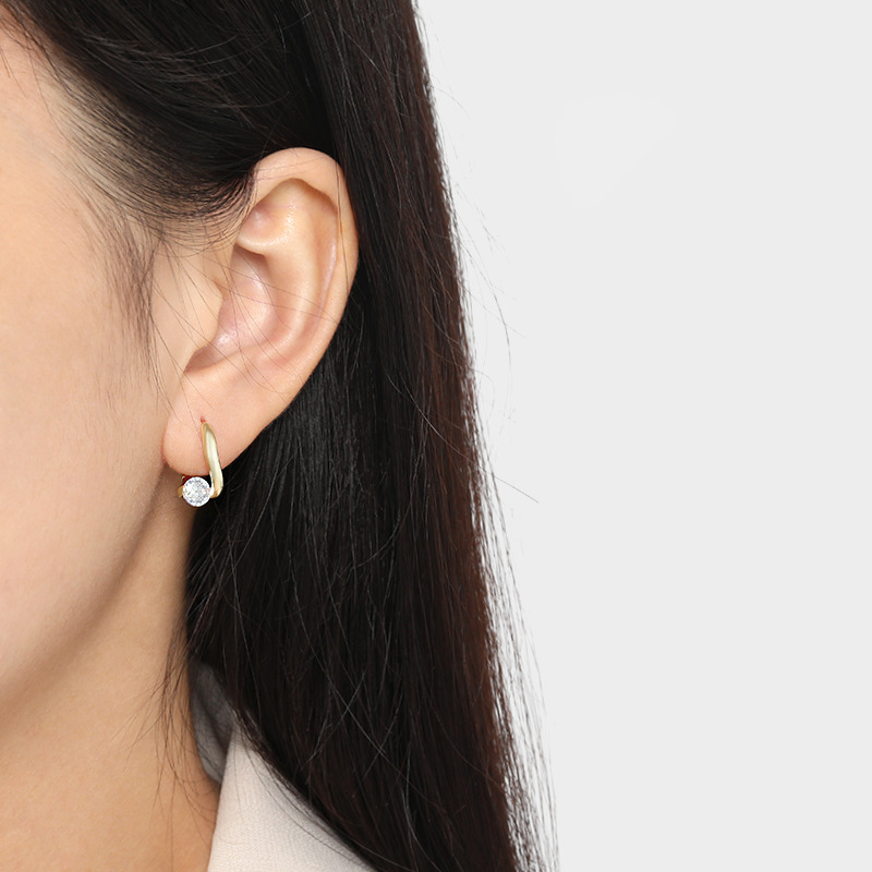 Stud Earrings Ring Zircon Personalized Geometric Earrings Female S925 Hypoallergenic Cross Single Diamond Earrings