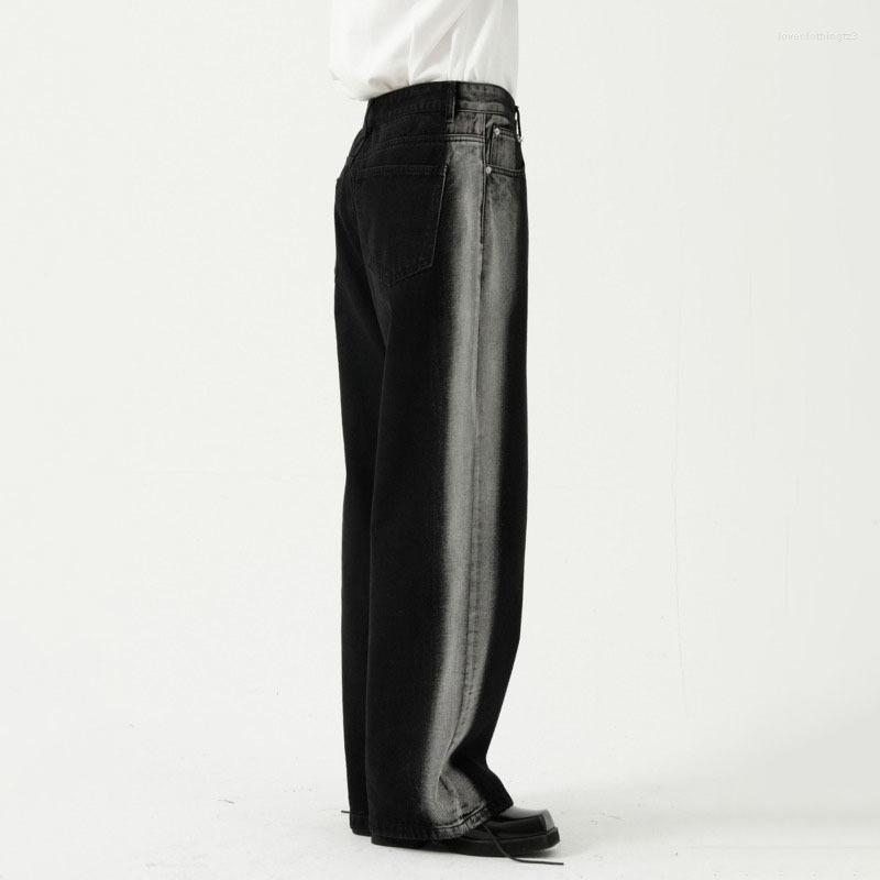 Men's Tie-Dye Straight Jeans - Wide Leg Loose Fit, Cotton, Black, Casual Streetwear