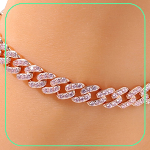 Fashion Womens Anklets Bracelet Iced Out Cuban Link Chain Anklet Bracelets Gold Silver Pink Diamond Hip Hop Jewelry
