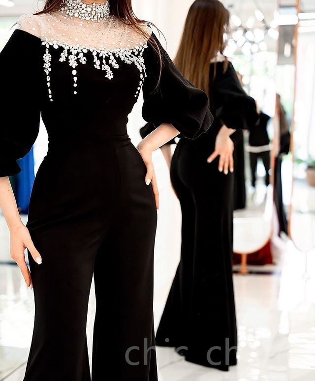 2023 April Aso Ebi Black Mermaid Jumpsuits Prom Dress Beaded Crystals Evening Formal Party Second Reception Birthday Engagement Gowns Dress Robe De So