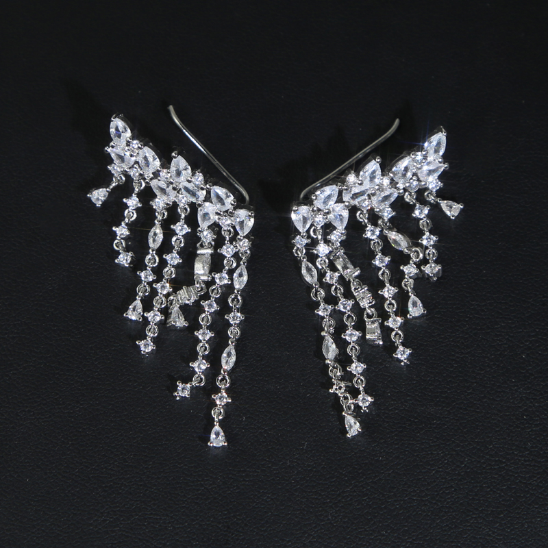 Waterdrop Dangle Long Earrings for Women, Full Iced Out CZ Zircon Wedding Jewelry 4