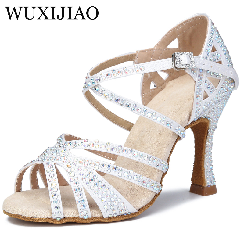 Dance Shoes Latin dance shoes ladies silk satin shiny Cuban high heels 9 cm salsa dance shoes 230729