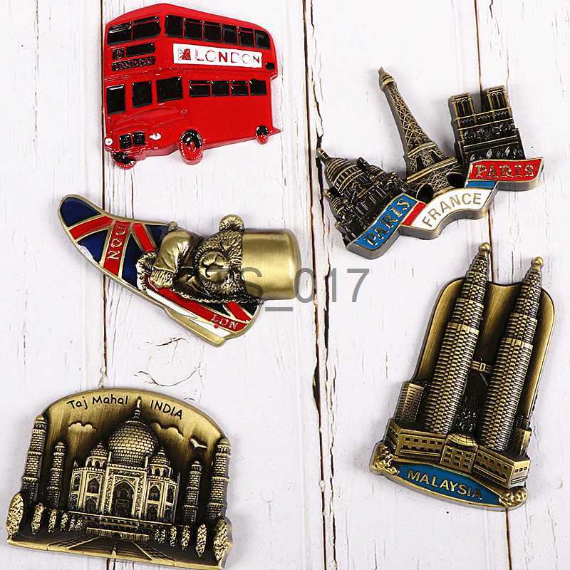 Fridge Magnets Souvenir Country Fridge Magnets London French Tower British Bear Malaysia Indian Decoration Refrigerator Metal Magnet Pays x0731
