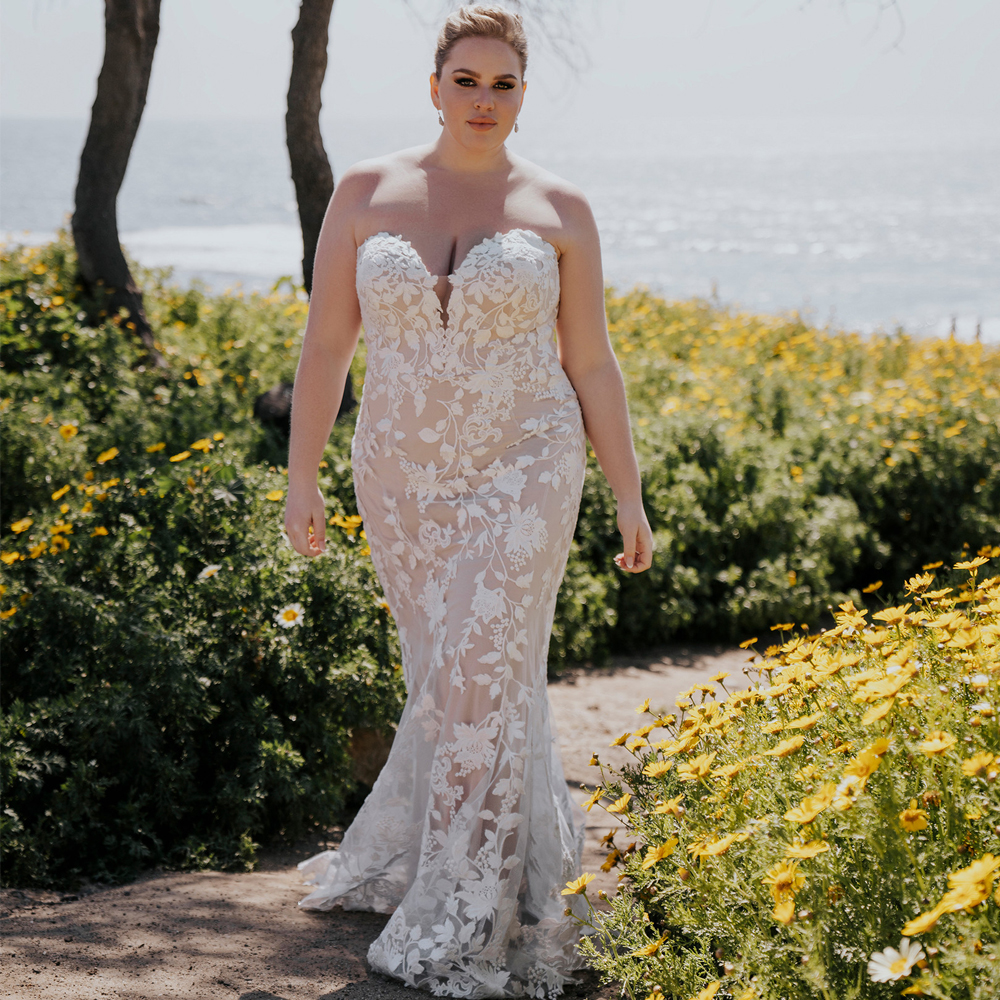Size Lace Plus Mermaid Bridal Dress Sweetheart Floral Sweep Train Summer Wedding Gowns Custom Made Robe De Mariee