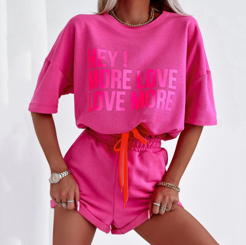 Women's Tracksuits 2023 Summer Leisure Sports Women's Two Piece Set Short Sleeve Letter Printing Top Shorts Women's Set