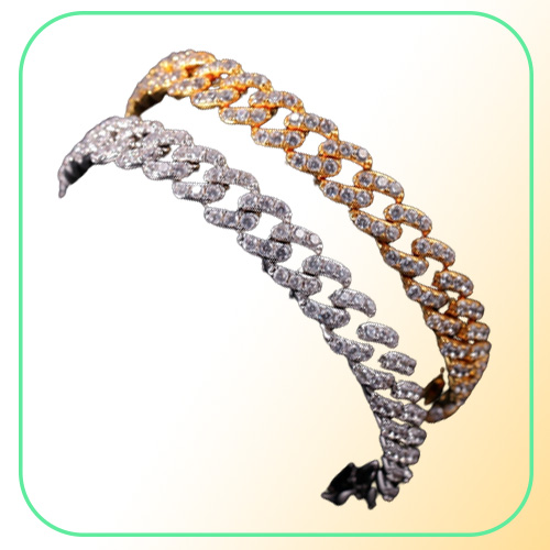 Fashion Womens Anklets Bracelet Iced Out Cuban Link Chain Anklet Bracelets Gold Silver Pink Diamond Hip Hop Jewelry
