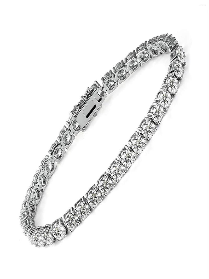 Link Bracelets Men's And Women's Tennis Bracelet 4mm Round Zircon 18K Platinum Plated Size 6-8.5 Inches