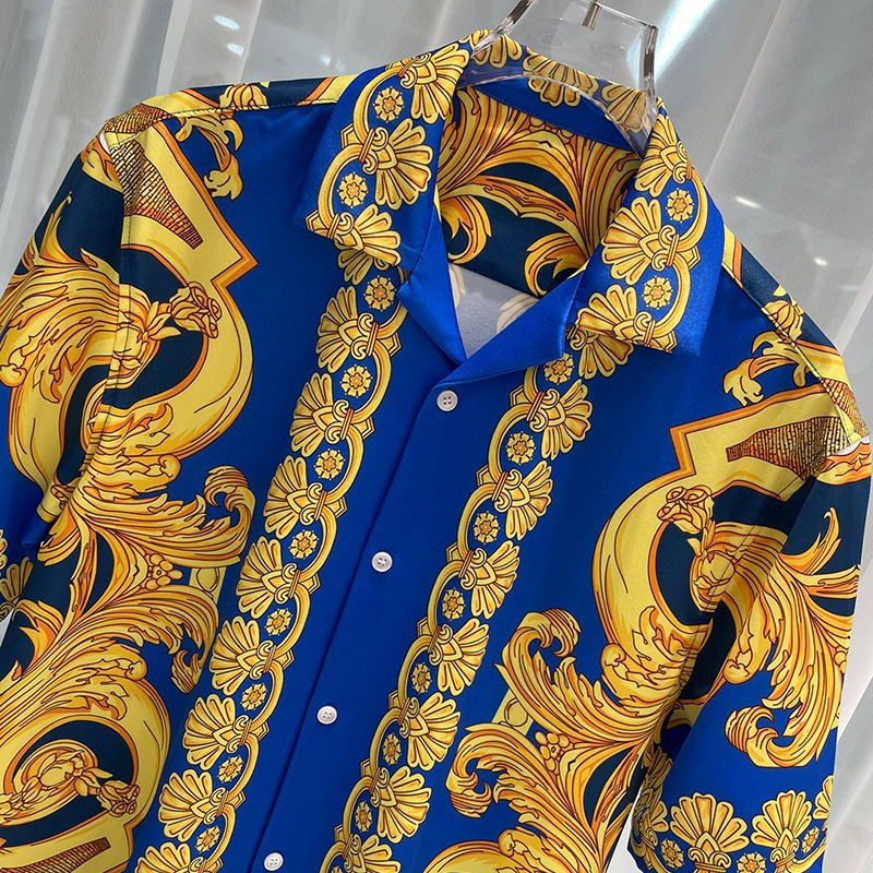 Mens Tracksuits Fashion Gold Baroque Court Print Shirt Hip Hop Beach ShirtShorts Men Summer Casual Short Sleeve Hawaiian Set Button Down 230731