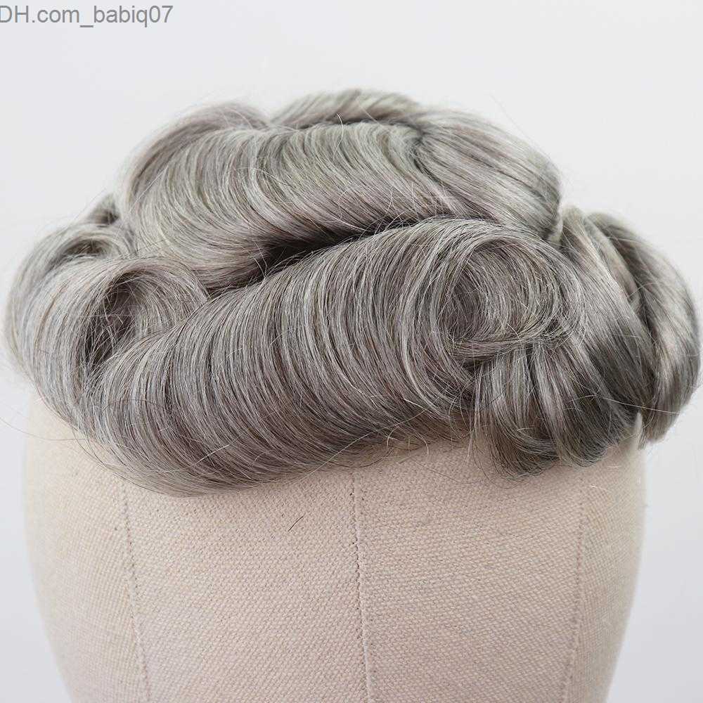 Synthetic Wigs Durable Wigs for Man Brown Mixed Grey Human Remy Hair Skin PU Thin PU Natural Men Toupee Hairpieces Replacement System228u7619193 Z2307