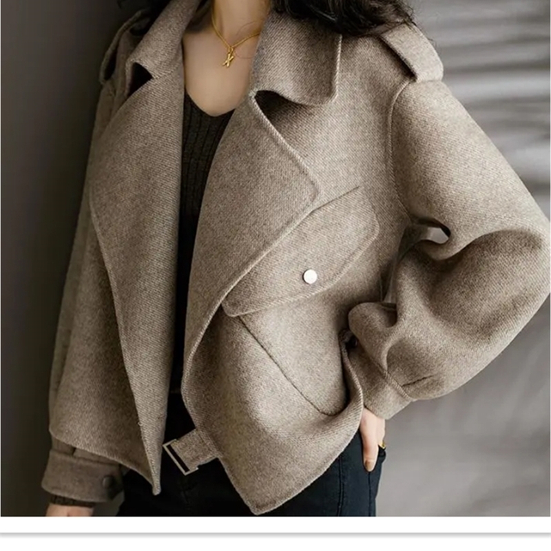 Women Blend Twill Woolen Jacket Short Coat 230729