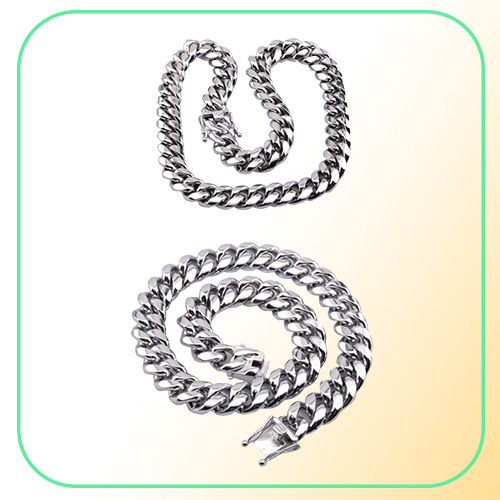 HIP HOP 8mm10mm12mm14mm16mm18mm Stainless Steel Curb Cuban Chain Necklace Boys Mens Silver Chain Dragon Clasp Link hiphop jew
